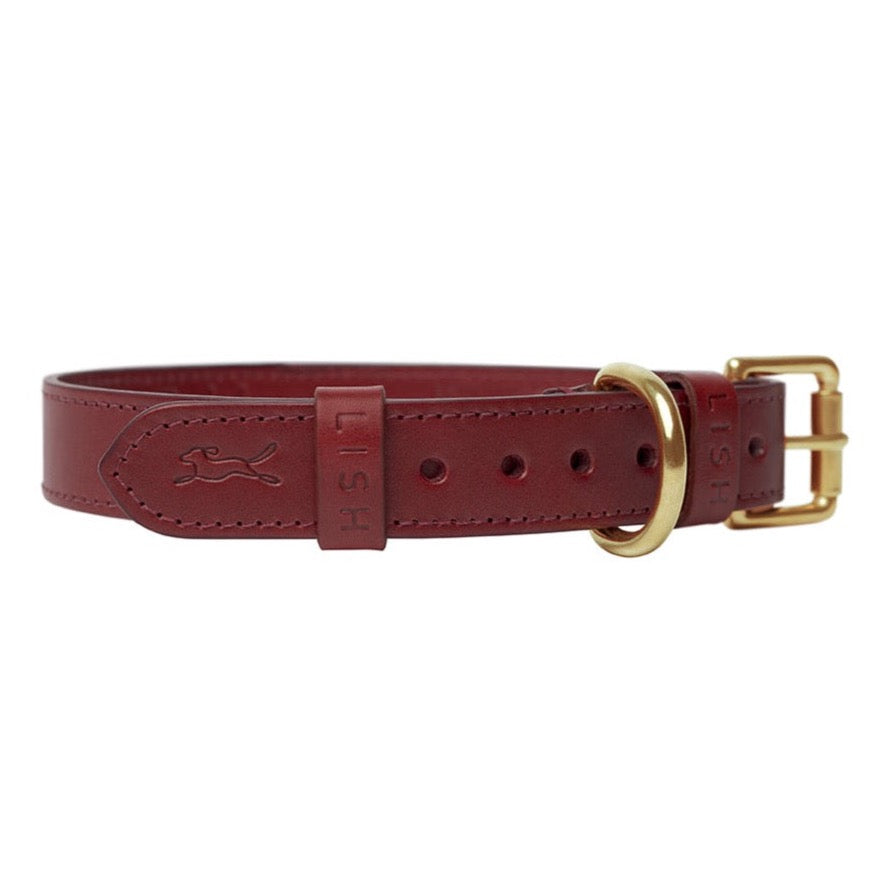 MAPLE RED LUXURY DESIGNER DOG COLLAR MADE IN ENGLAND FROM ECO LEATHER