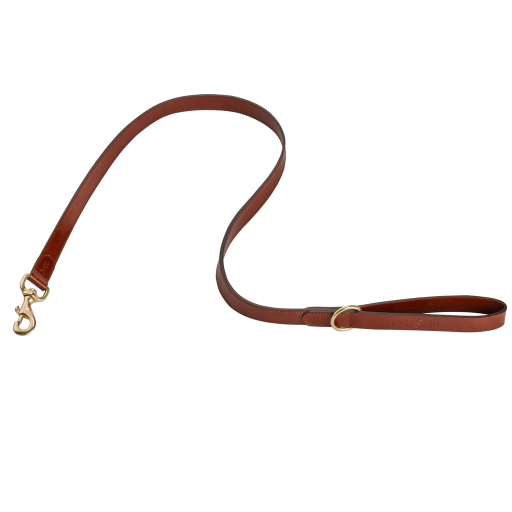 Toffee Brown Italian Leather designer dog lead and dog leash made in England 