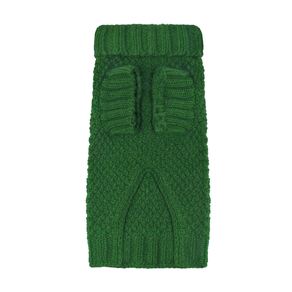 GREEN  REAL WOOL DOG JUMPER HAND KNITTED BY LUXURY BRITISH HERITAGE BRAND LISH