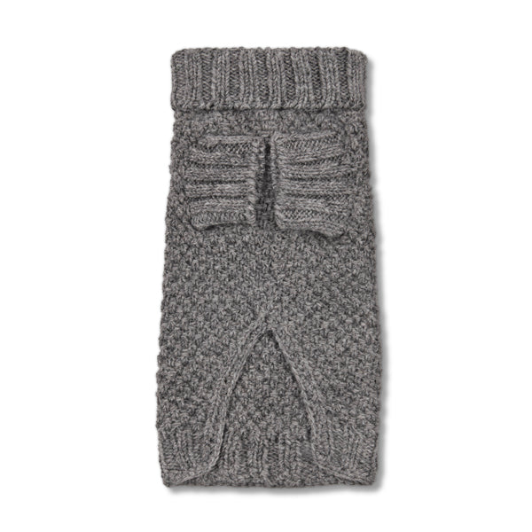 Real wool hand knitted grey designer dog jumper, dog sweater, made with cruelty free wool for dogs, by luxury designer brand LISH London British Heritage pet accessory brand