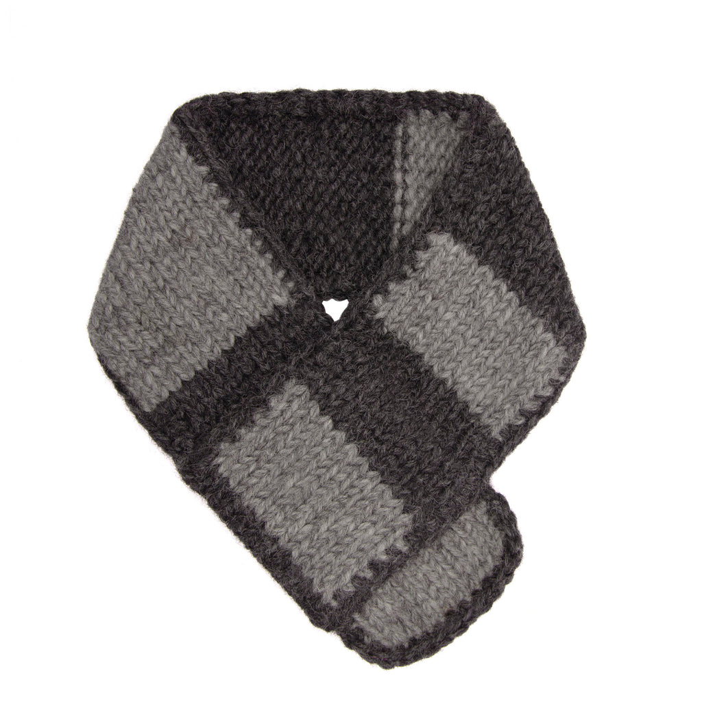 DESIGNER WOOL DOG SCARF HANDKNITTED BLACK AND GREY STRIPE BY LISH LUXURY BRITISH HERITAGE PET ACCESSORY BRAND 