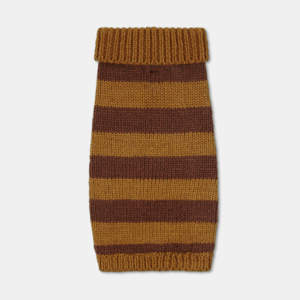 Smithy stripe brown real wool luxury dog jumper polo neck, designer dog sweater by LISH luxury pet accessory, pet apparel British Brand 