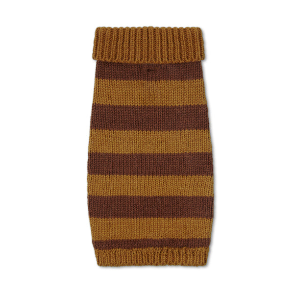 Smithy stripe brown real wool luxury dog jumper polo neck, designer dog sweater by LISH luxury pet accessory, pet apparel British Brand 