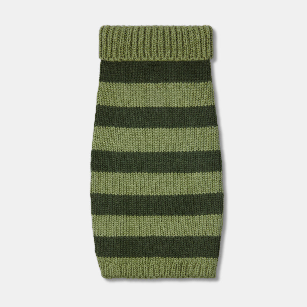 Smithy stripe green real wool luxury dog jumper polo neck, green designer dog sweater by LISH luxury dog accessory British brand