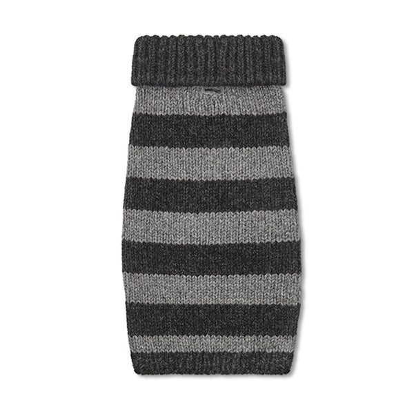 Black and grey stripe real wool luxury dog sweater polo neck, designer dog jumper from cruelty free wool, pet apparel knitwear by luxury British brand LISH 