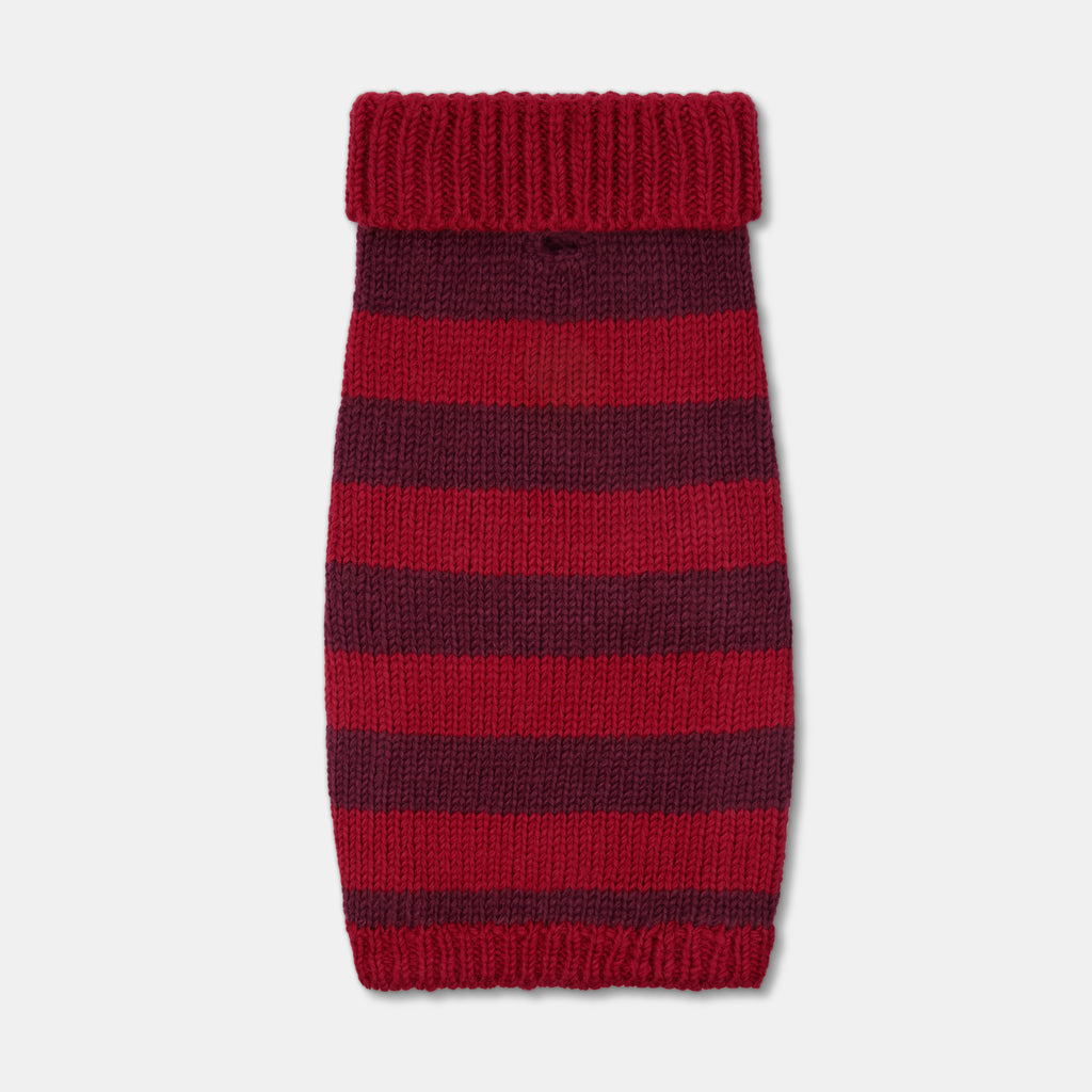 Smithy stripe red real wool luxury dog jumper polo neck, designer dog sweater in pure wool by LISH luxury pet accessory, pet apparel British Brand 