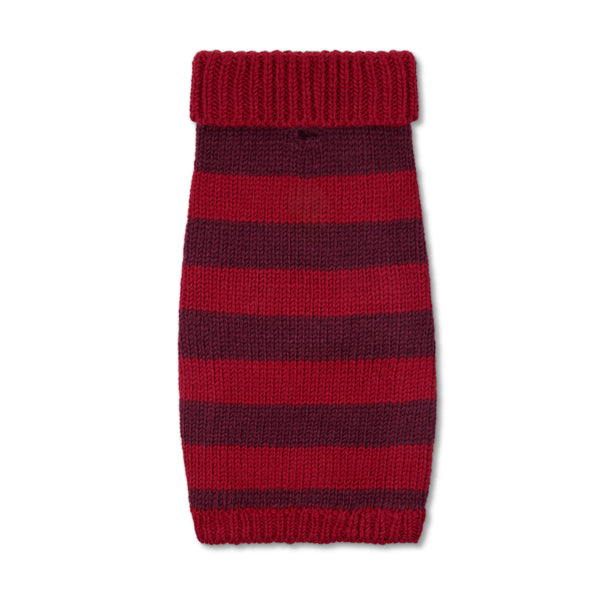 Smithy stripe red real wool luxury dog jumper polo neck, designer dog sweater by LISH luxury pet accessory, pet apparel British Brand 