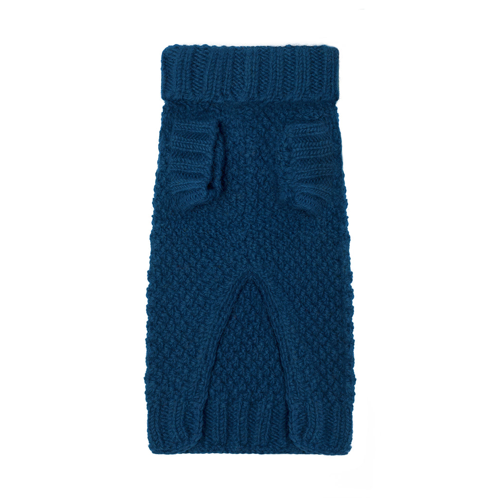 NAVY BLUE BOBBLE HAND KNITTED DOG JUMPER USING REAL WOOL THAT IS CRUELTY FREE BY HERITAGE LUXURY PET ACCESSORY BRAND LISH