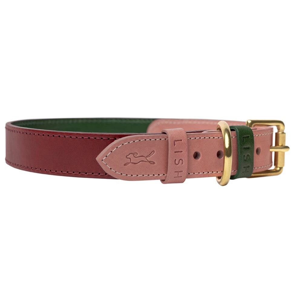 PINK AND MAPLE RED LUXURY DOG COLLAR MADE IN THE UK BY LUXURY PET ACCESSORY BRAND LISH