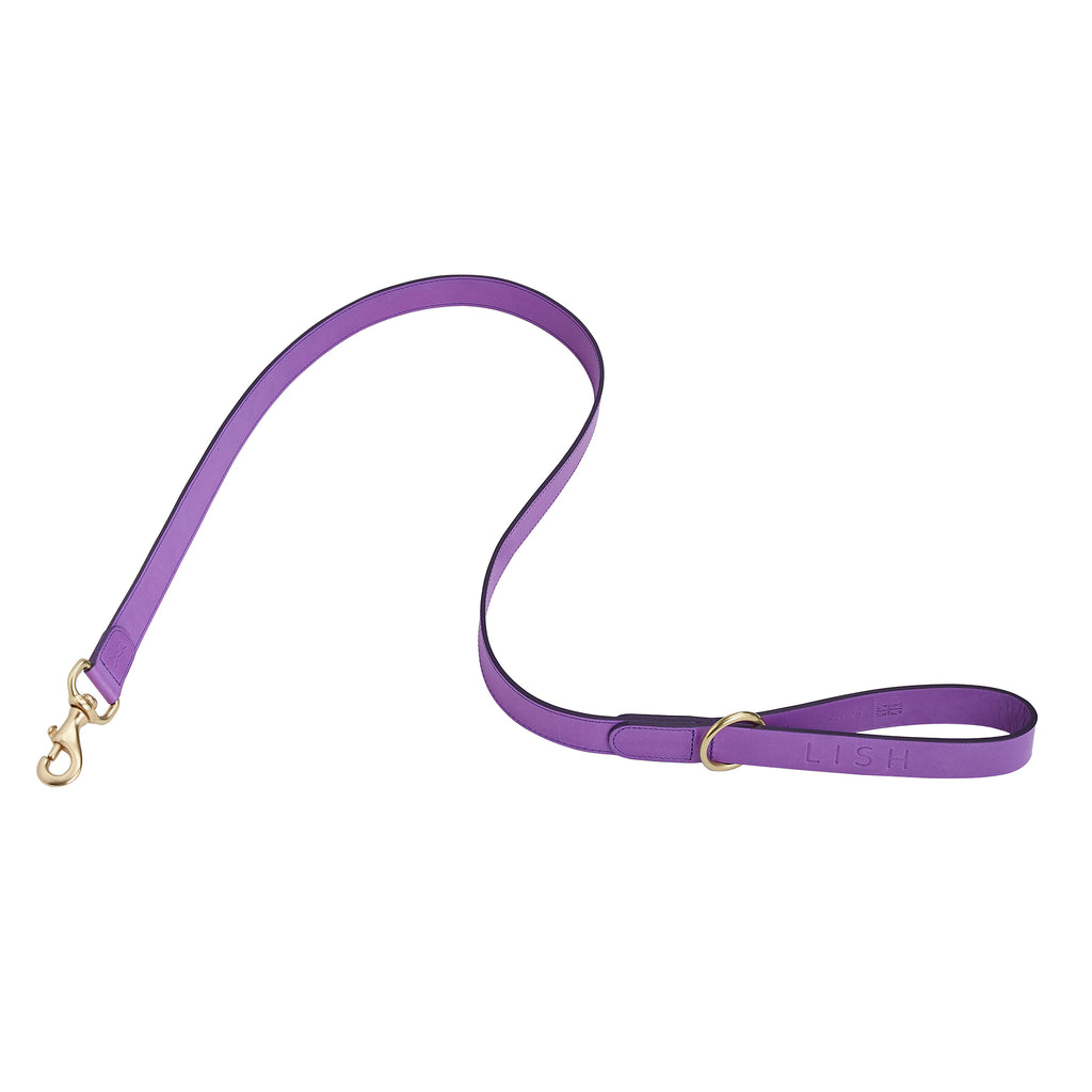 violet purple eco leather luxury dog lead by British Brand LISH designer petwear handcrafted in England