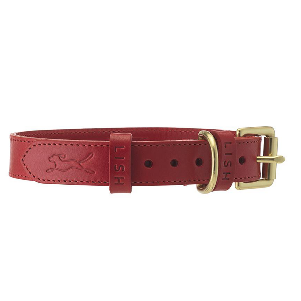 Designer italian leather dog collar in cherry red by LISH luxury petwear