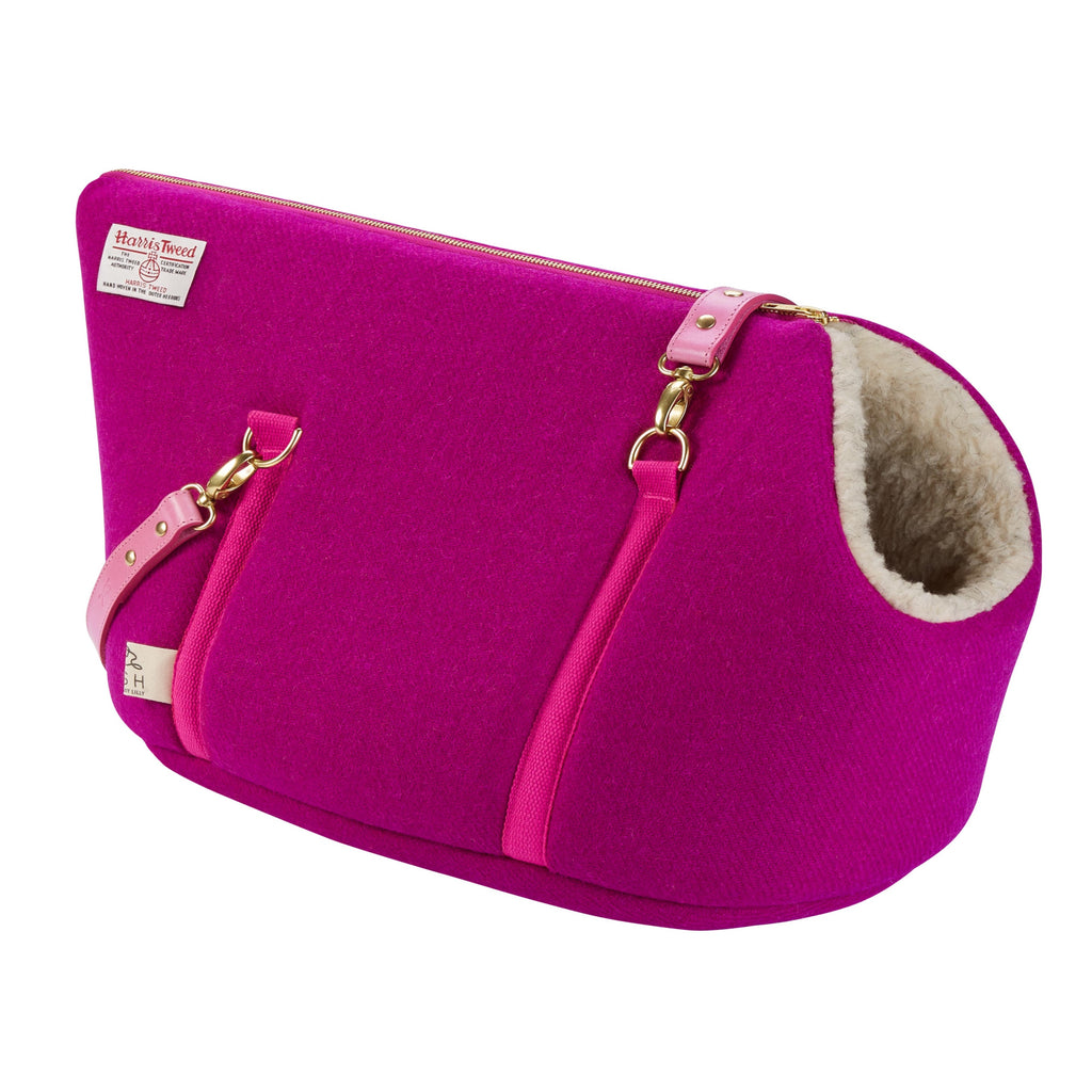 Dora Magenta Pink Harris Tweed Luxury Pet Carrier - LISH Dog Luxury Fashion and Accessories