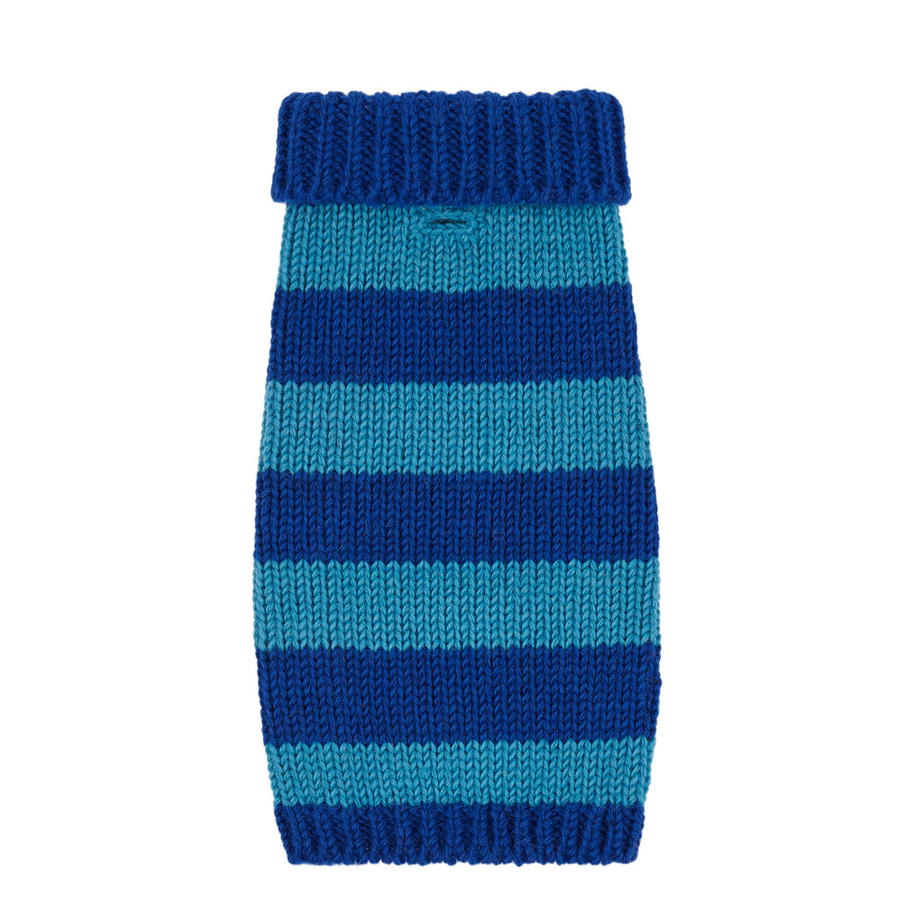 Smithy Cobalt Blue Stripe Polo Neck Dog Sweater - made by British Heritage Luxury pet accessory brand LISH Dog Luxury Fashion and Accessories