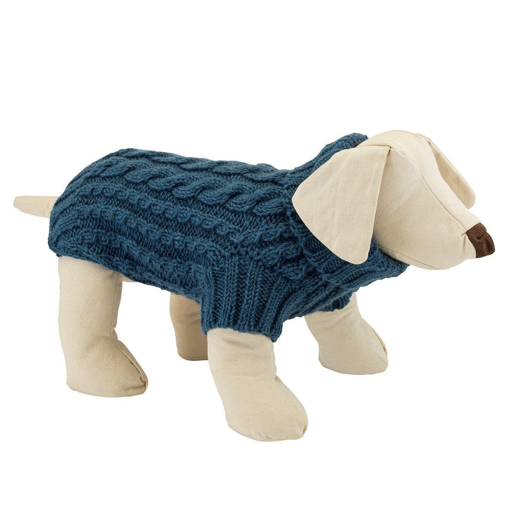 Wilmot teal blue wool designer dog jumper by LISH luxury petwear